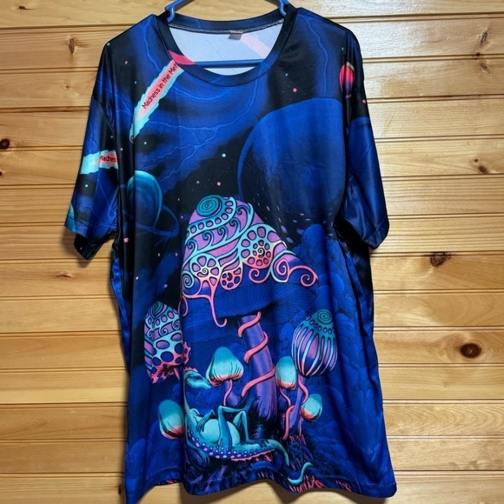 Neon Mushroom Psychedelic Polyester T-Shirt XXL